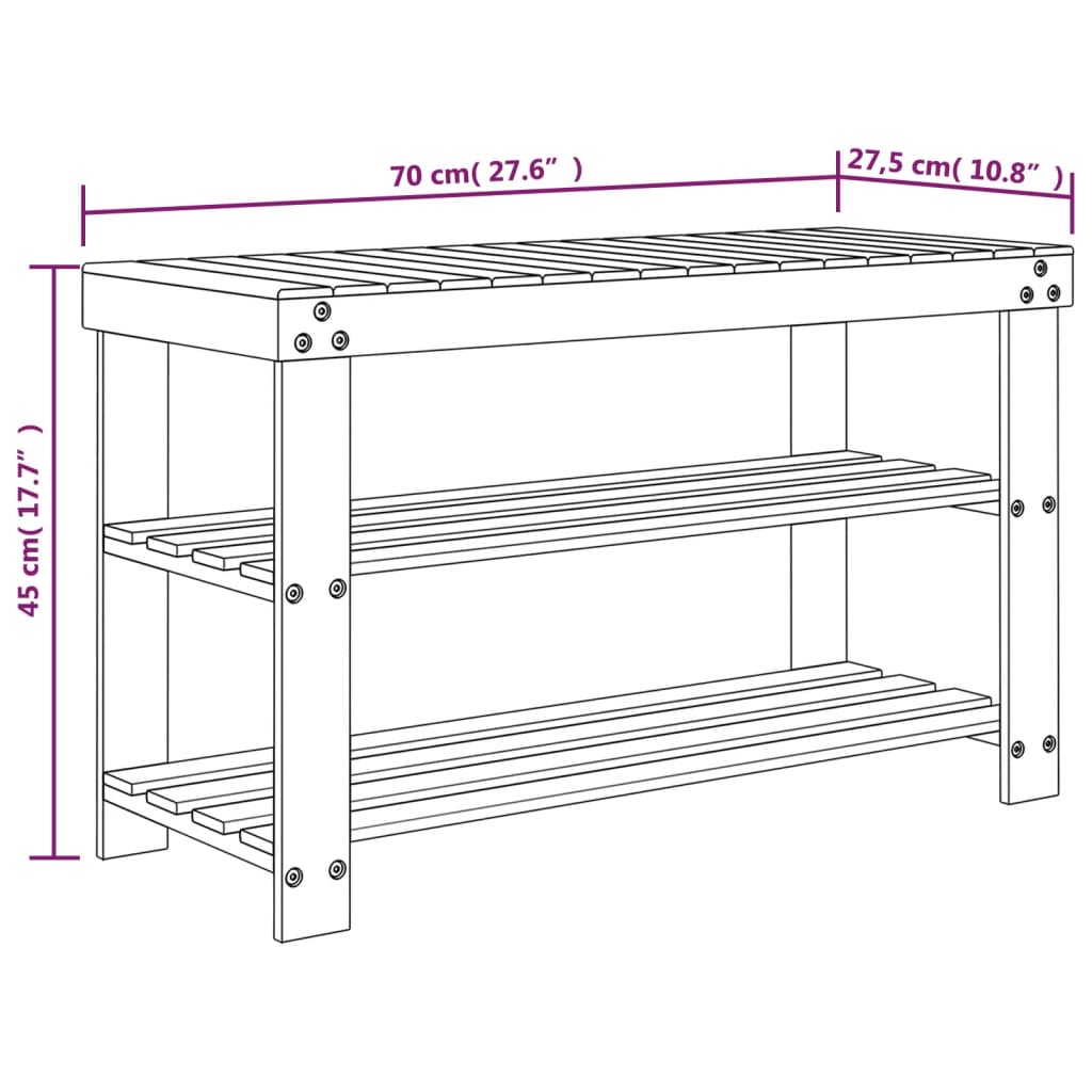 skostativ med 3 hylder 70x27,5x45 cm bambus
