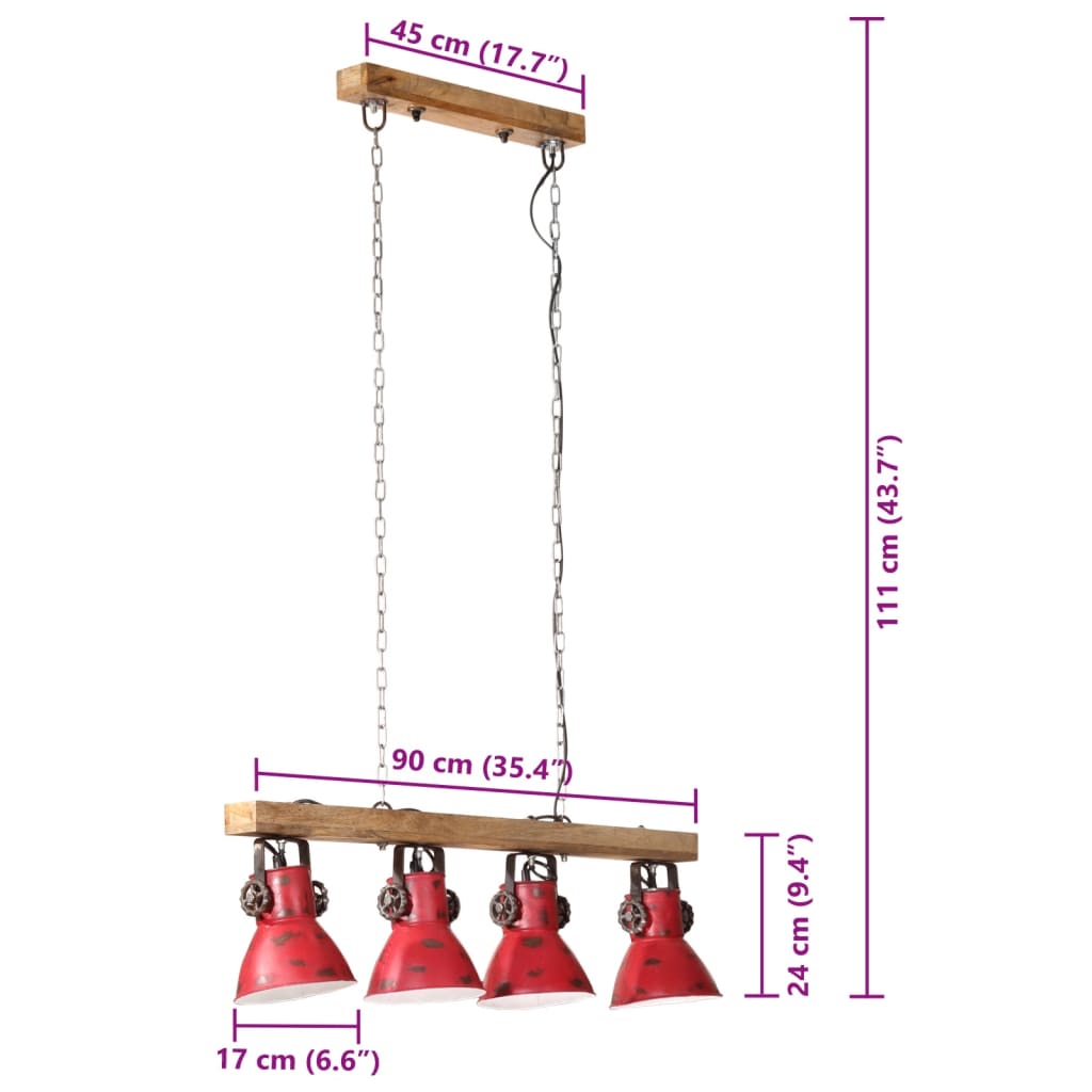 loftlampe 25 W 90x24x111 cm E27 rustik rød