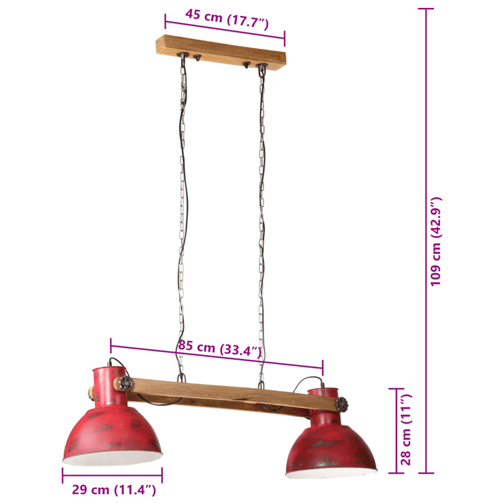 pendel 25 W 85x28x109 cm E27 rustik rød