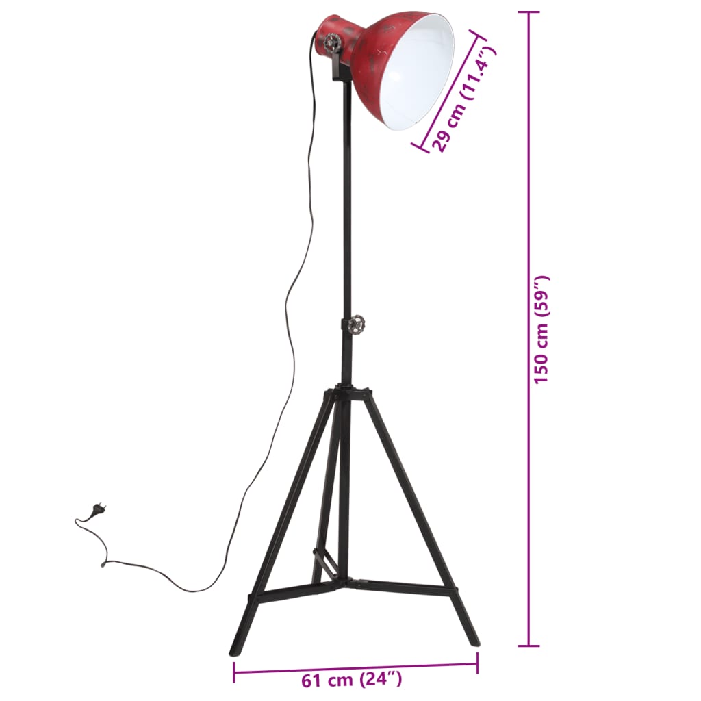 gulvlampe 25 W 61x61x90/150 cm E27 rustik rød