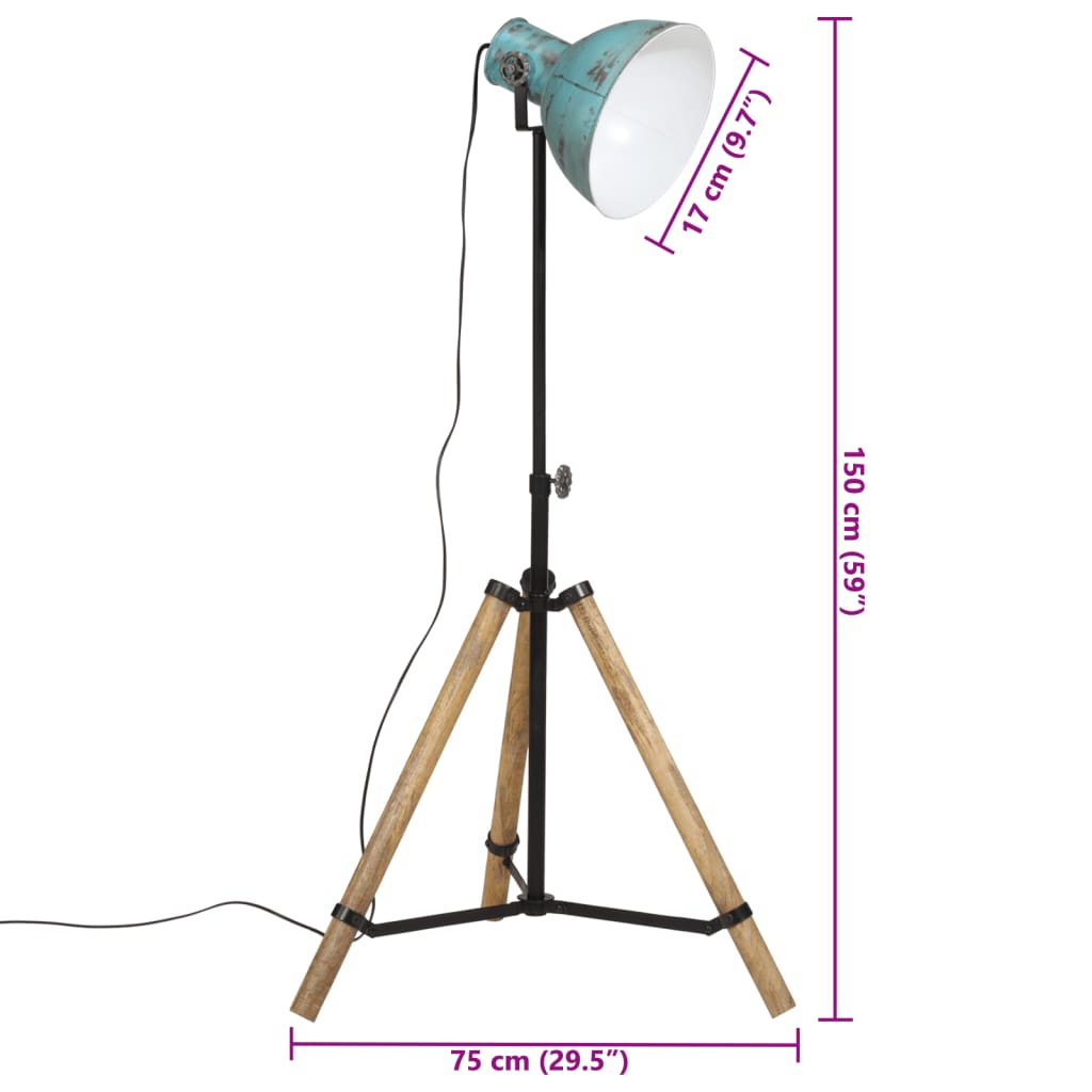 gulvlampe 25 W 75x75x90-150 cm E27 rustik blå