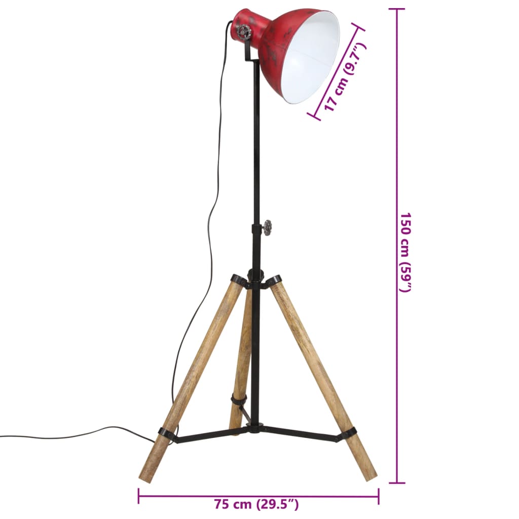 gulvlampe 25 W 75x75x90-150 cm E27 rustik rød