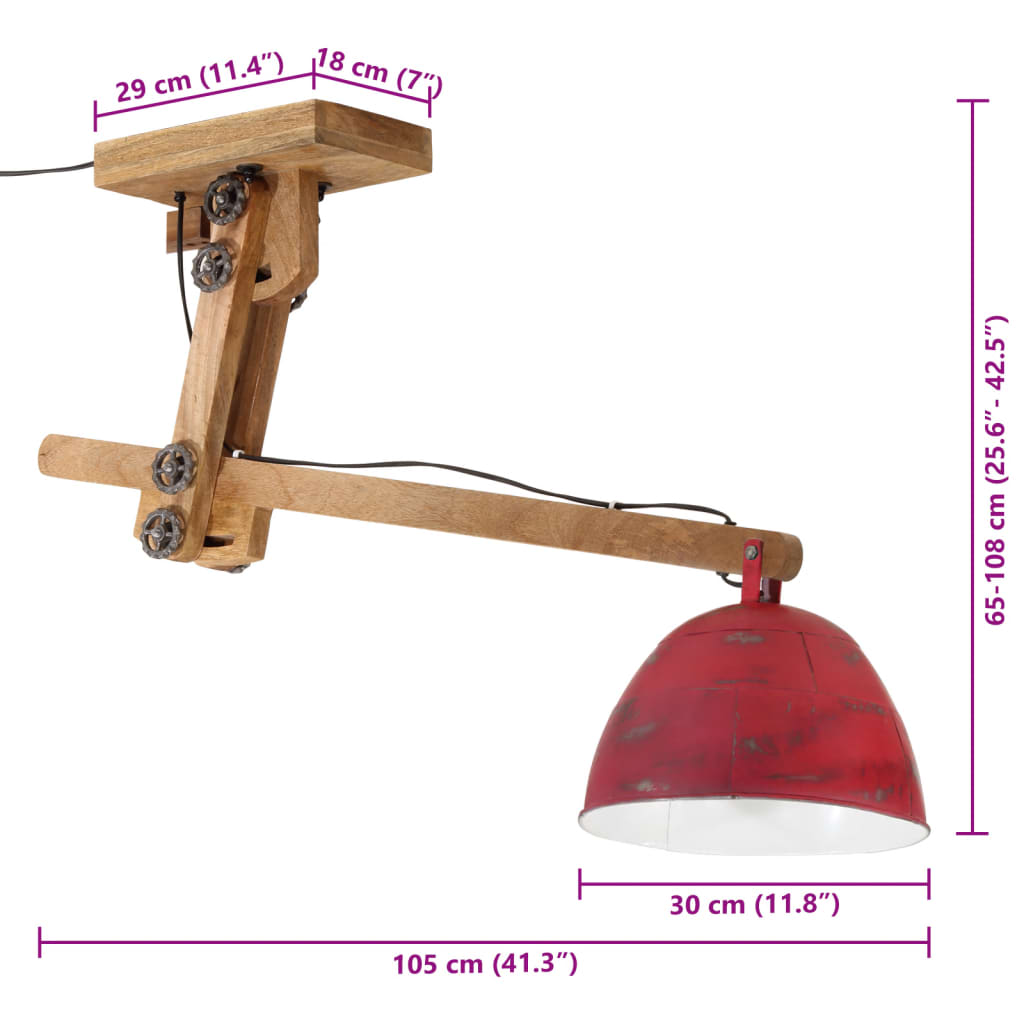 loftlampe 105x30x65-108 25 W E27 rustik rød