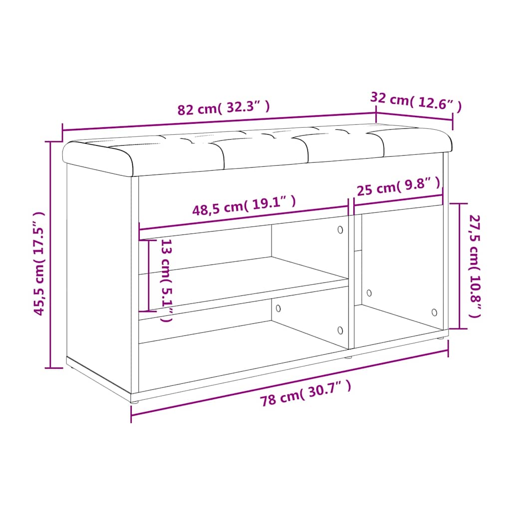 skobænk 82x32x45,5 cm konstrueret træ betongrå