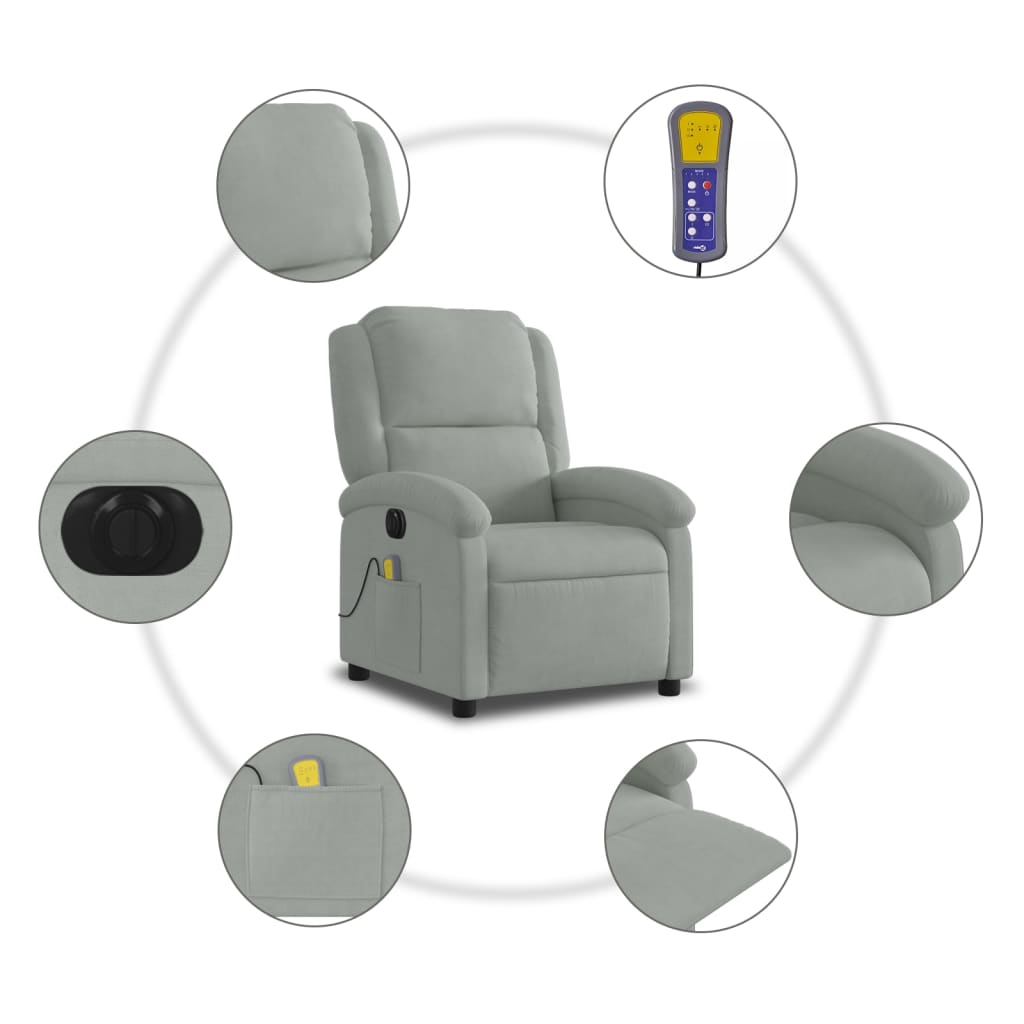 massagestol velour lysegrå
