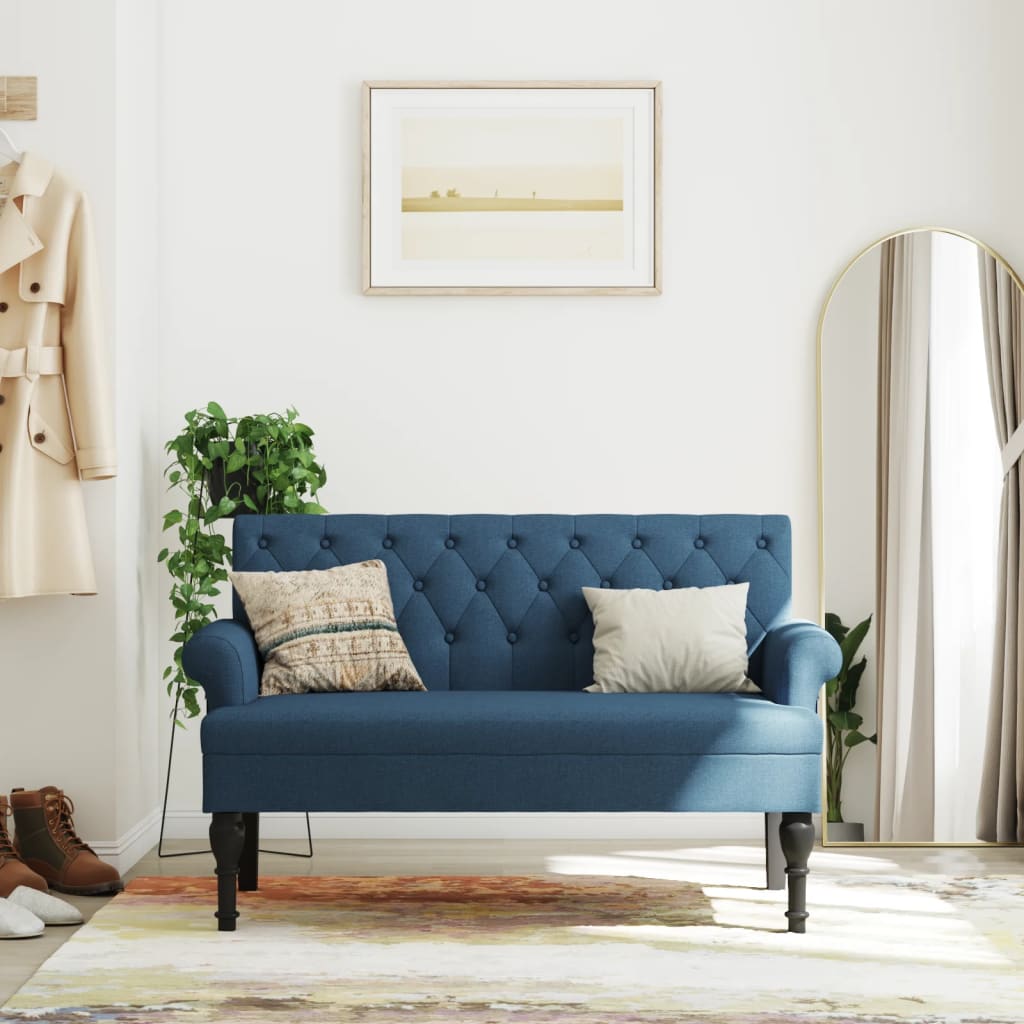 bænk med ryglæn 120x62x75,5 cm stof blå
