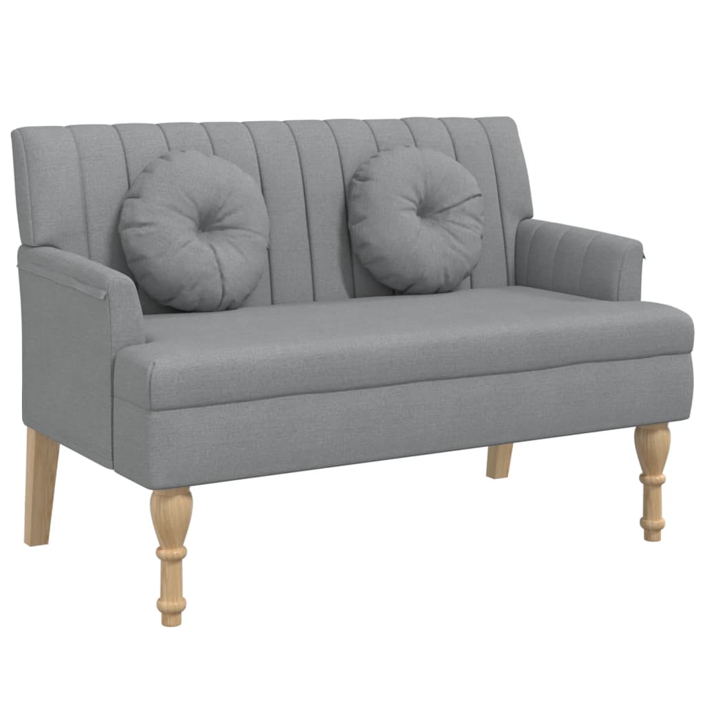 bænk med hynder 113x64,5x75,5 cm stof lysegrå