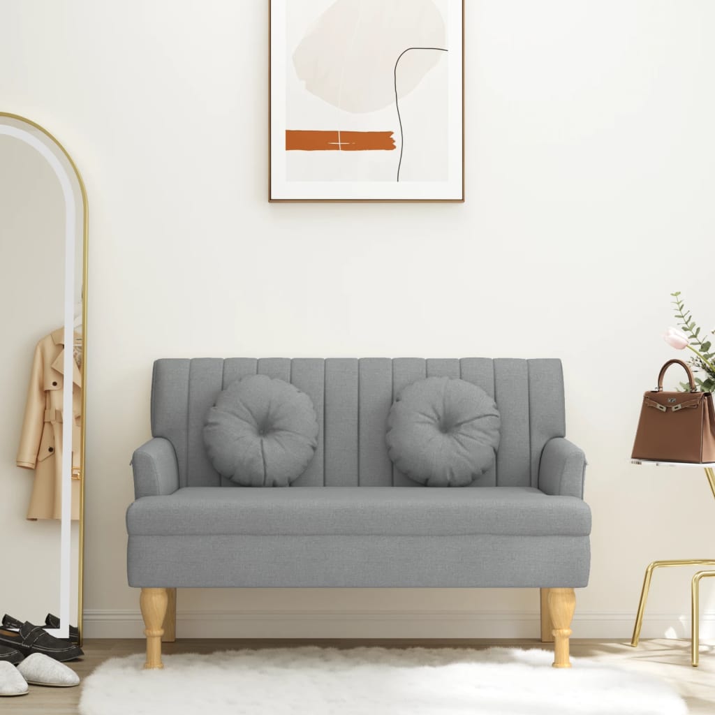 bænk med hynder 113x64,5x75,5 cm stof lysegrå