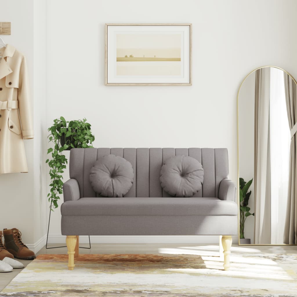 bænk med hynder 113x64,5x75,5 cm stof gråbrun