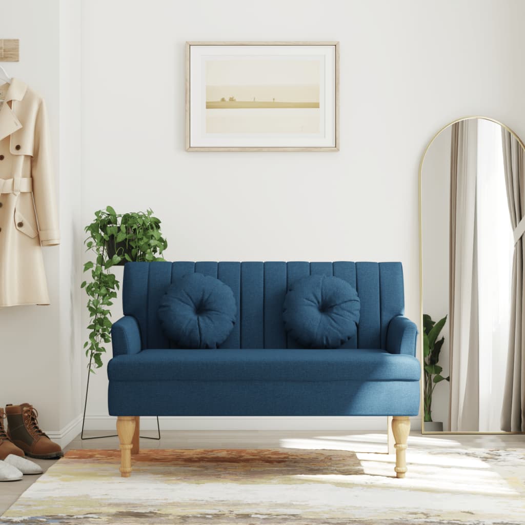 bænk med hynder 113x64,5x75,5 cm stof blå