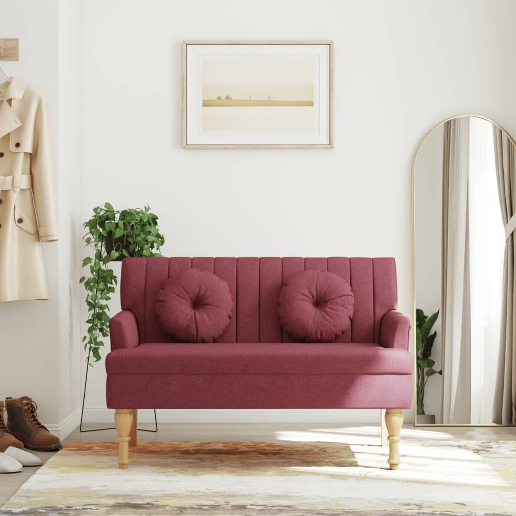 bænk med hynder 113x64,5x75,5 cm stof vinrød