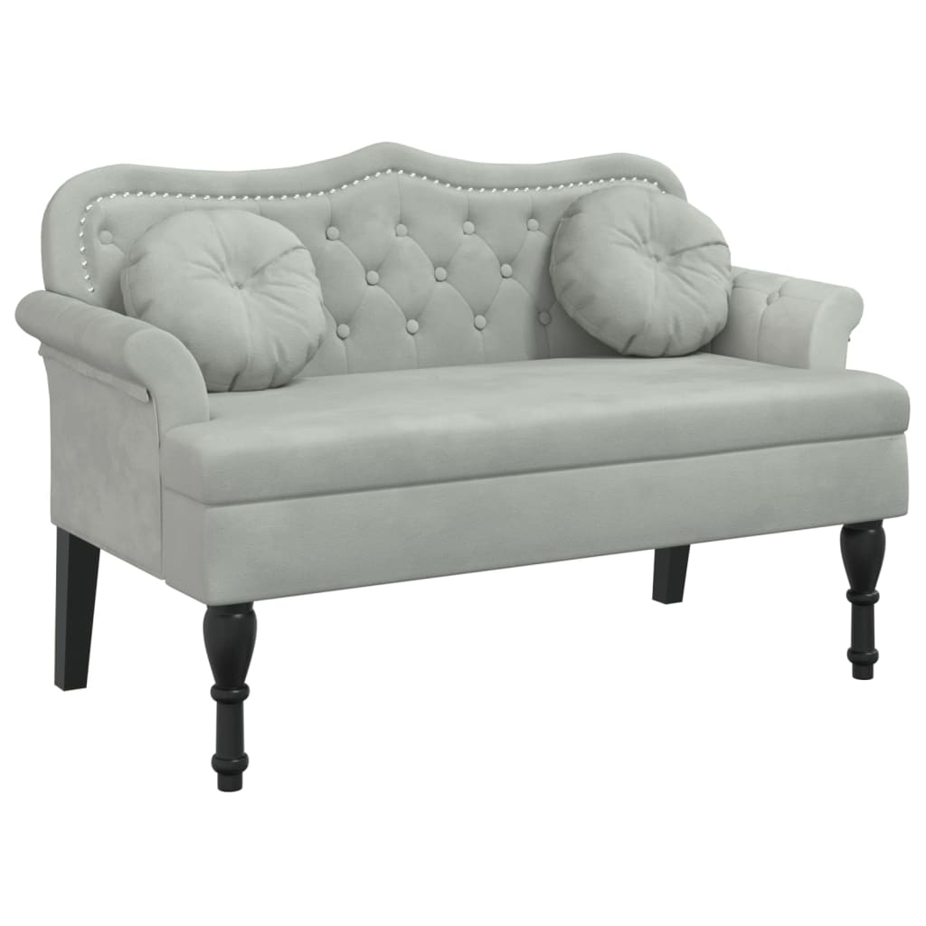 bænk med hynder 120,5x65x75 cm velour lysegrå