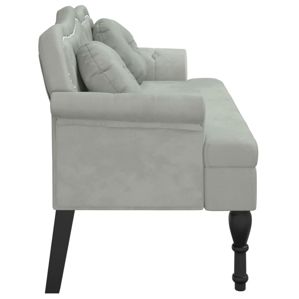 bænk med hynder 120,5x65x75 cm velour lysegrå