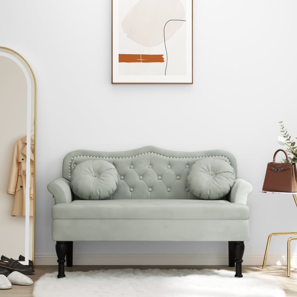 bænk med hynder 120,5x65x75 cm velour lysegrå