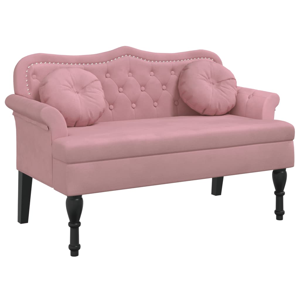 bænk med hynder 120,5x65x75 cm velour lyserød