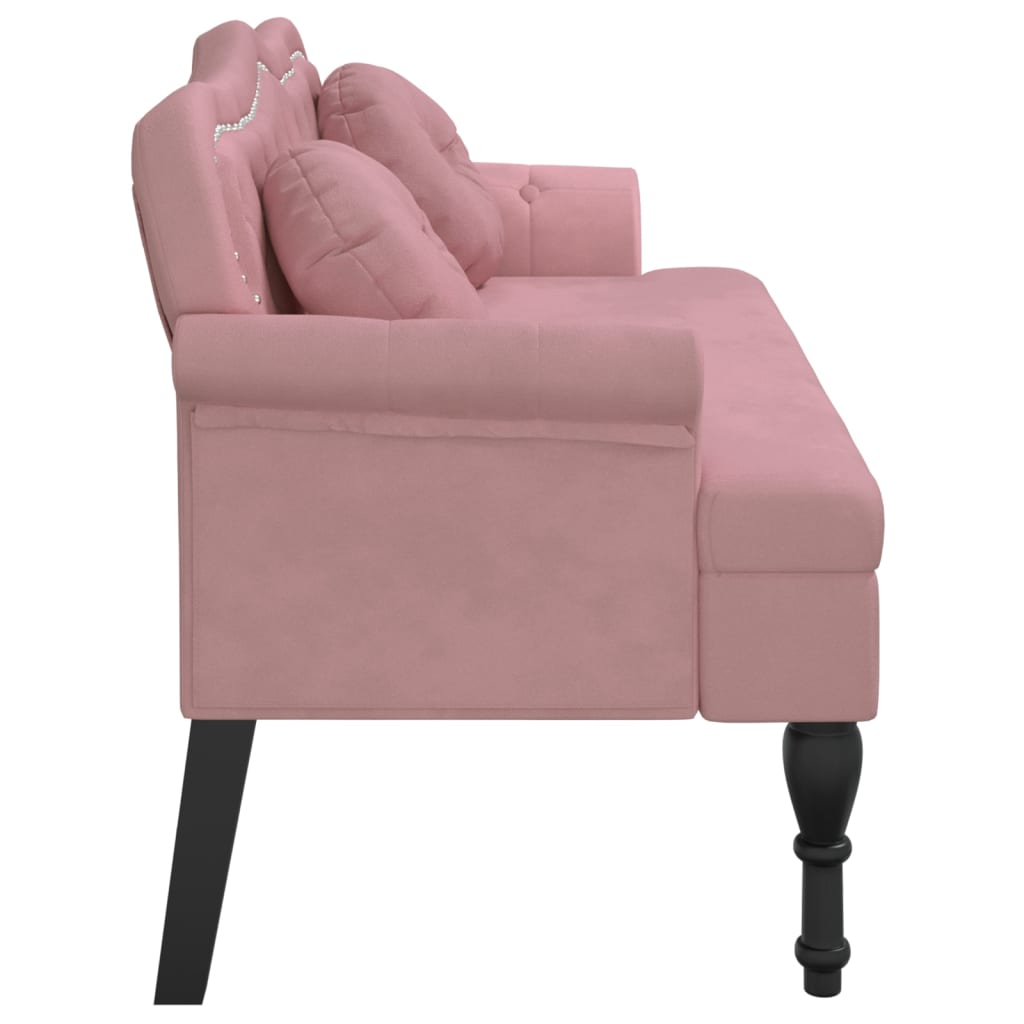 bænk med hynder 120,5x65x75 cm velour lyserød