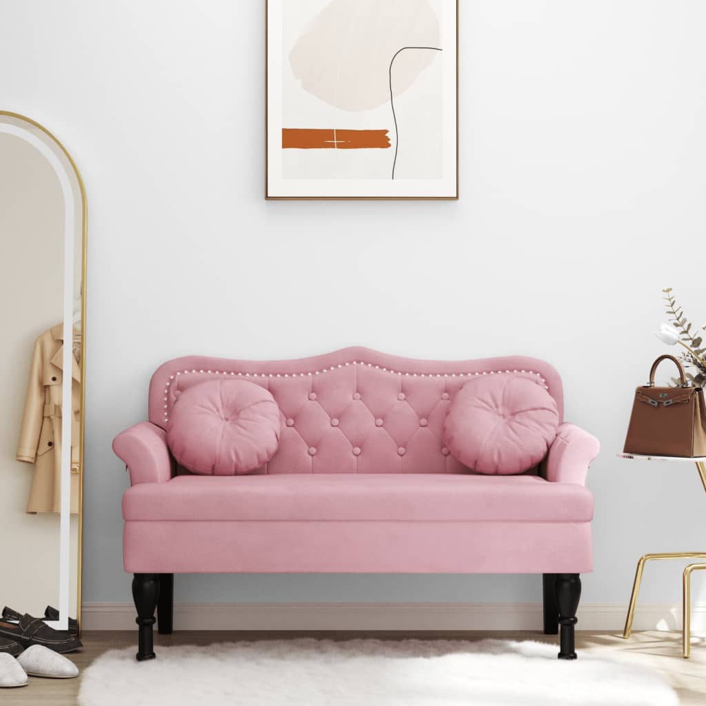 bænk med hynder 120,5x65x75 cm velour lyserød