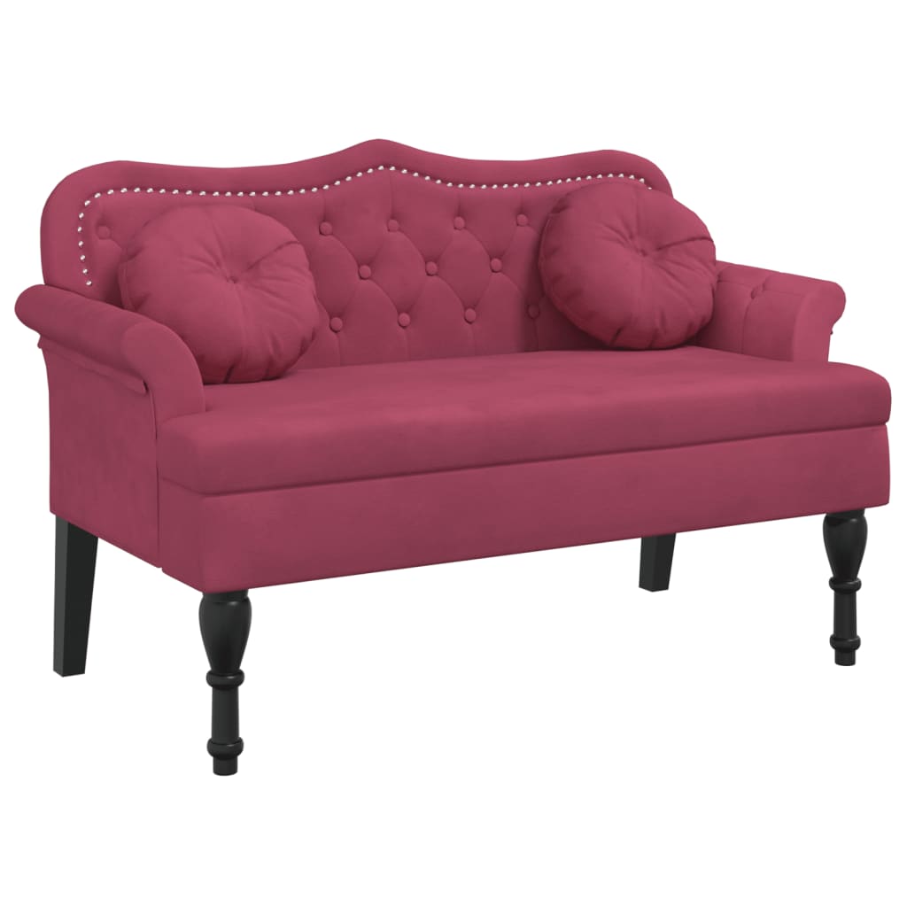 bænk med hynder 120,5x65x75 cm velour vinrød
