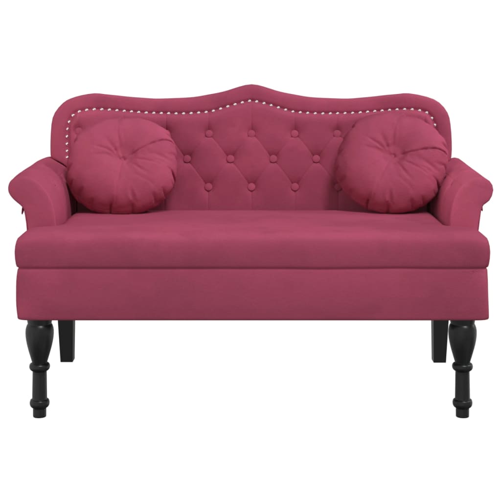 bænk med hynder 120,5x65x75 cm velour vinrød