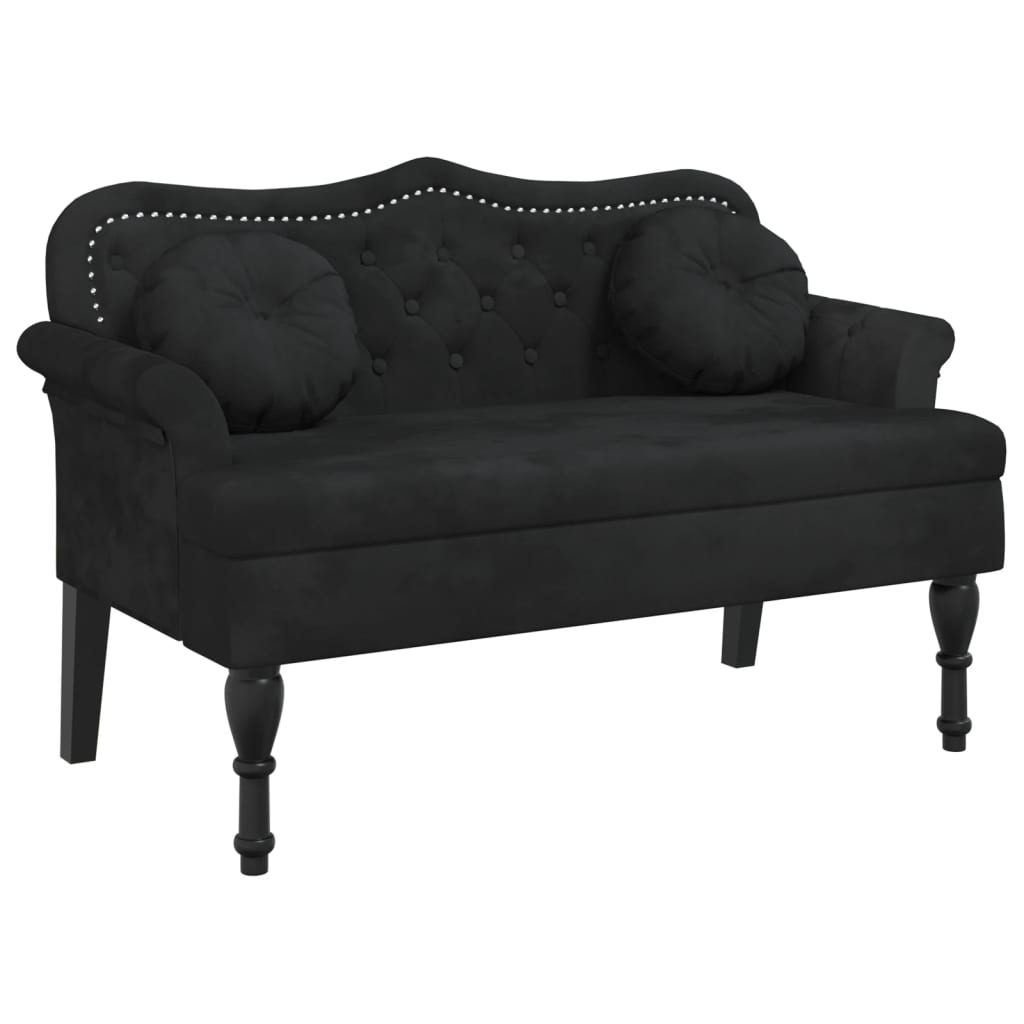 bænk med hynder 120,5x65x75 cm velour sort