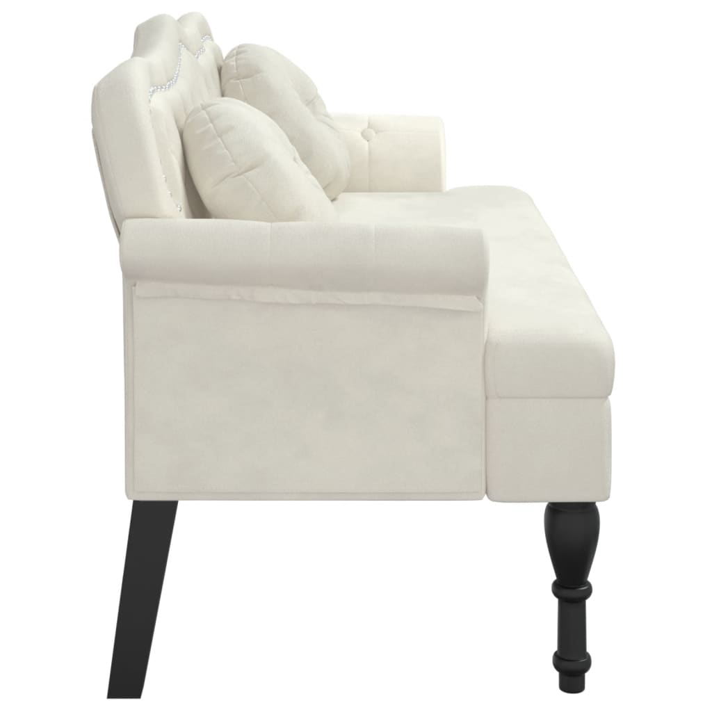 bænk med hynder 120,5x65x75 cm velour creme