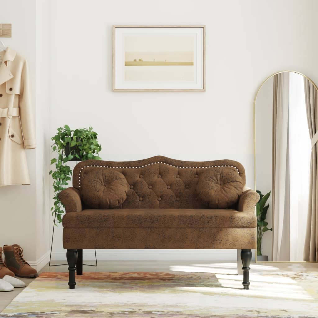 bænk med ryglæn 120,5x65x75 cm imiteret ruskind brun
