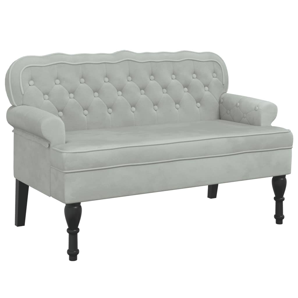 bænk med ryglæn 119,5x64,5x75 cm velour lysegrå