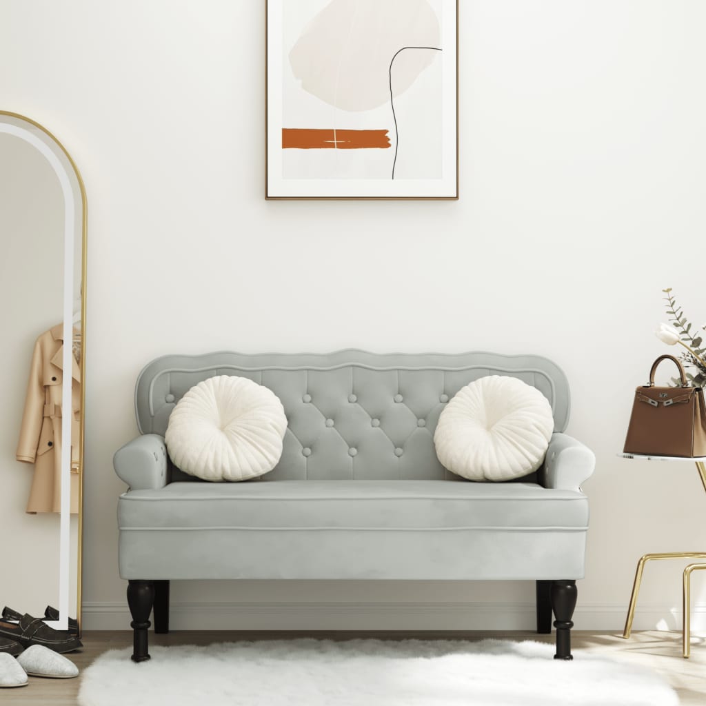 bænk med ryglæn 119,5x64,5x75 cm velour lysegrå