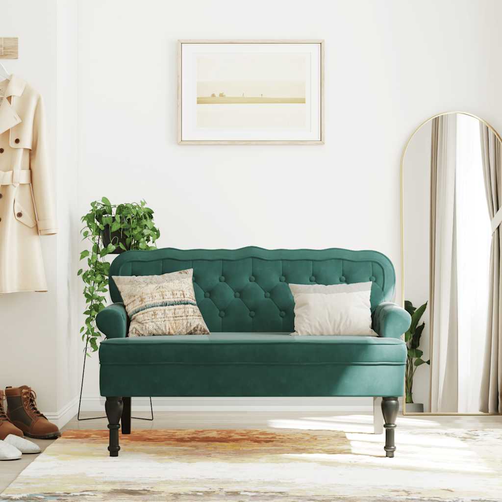 bænk med ryglæn 119,5x64,5x75 cm velour mørkegrøn