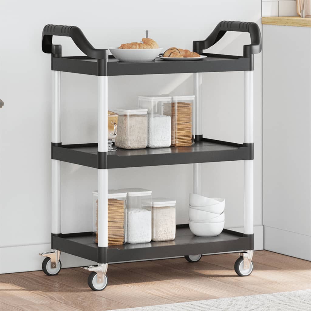 vogn med 3 hylder 81x41x92 cm aluminium sort