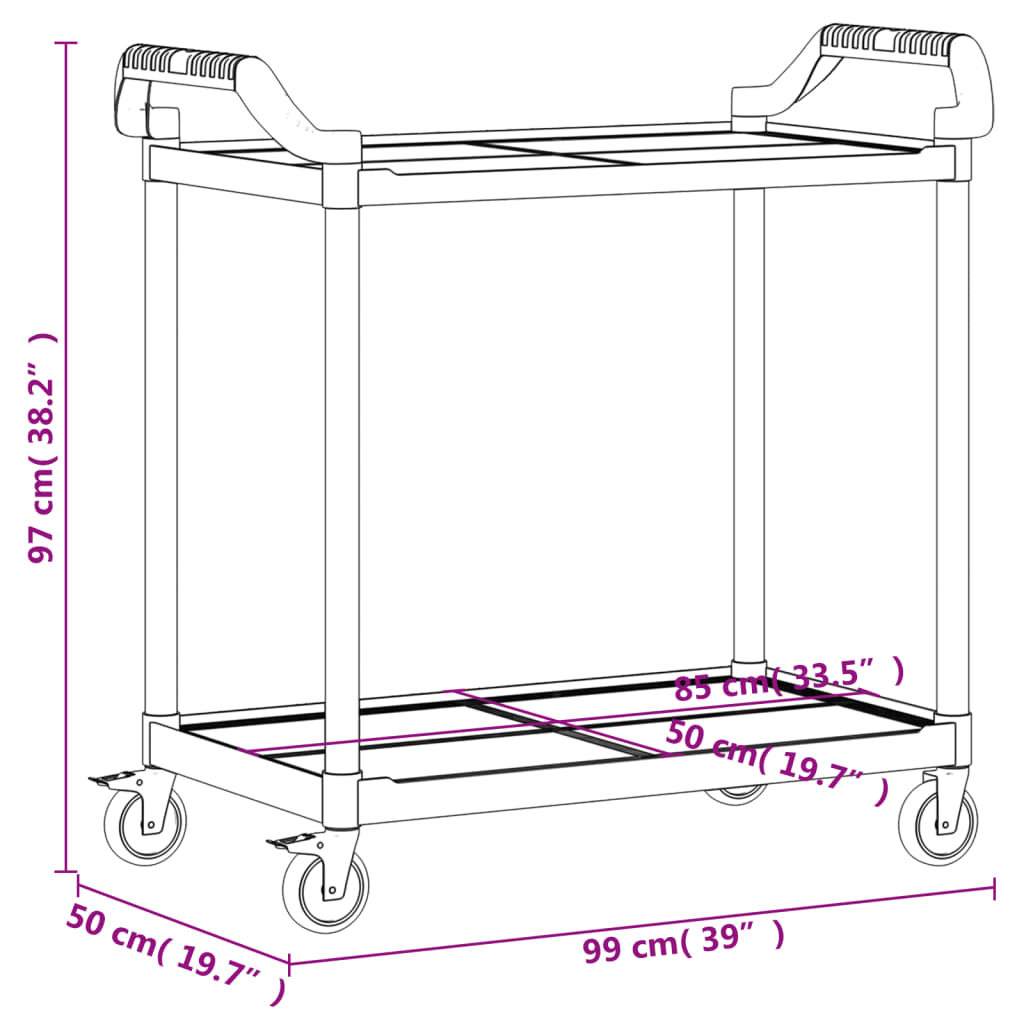 vogn med 2 hylder 99x50x97 cm aluminium grå