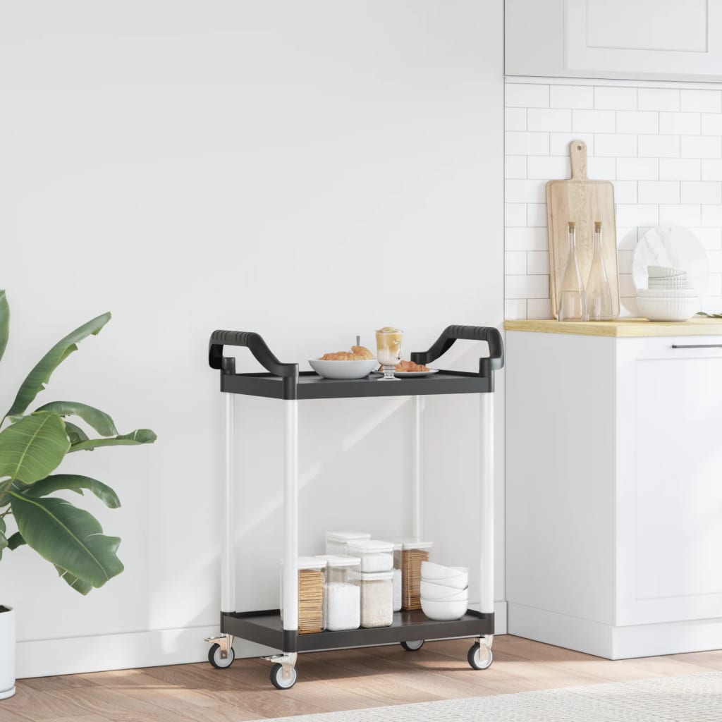 vogn med 2 hylder 81x41x92 cm aluminium sort