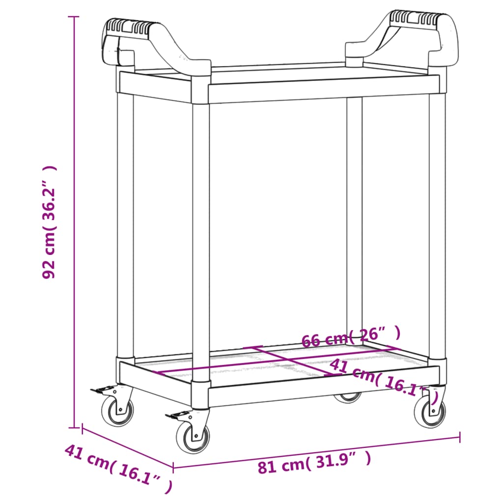 vogn med 2 hylder 81x41x92 cm aluminium sort