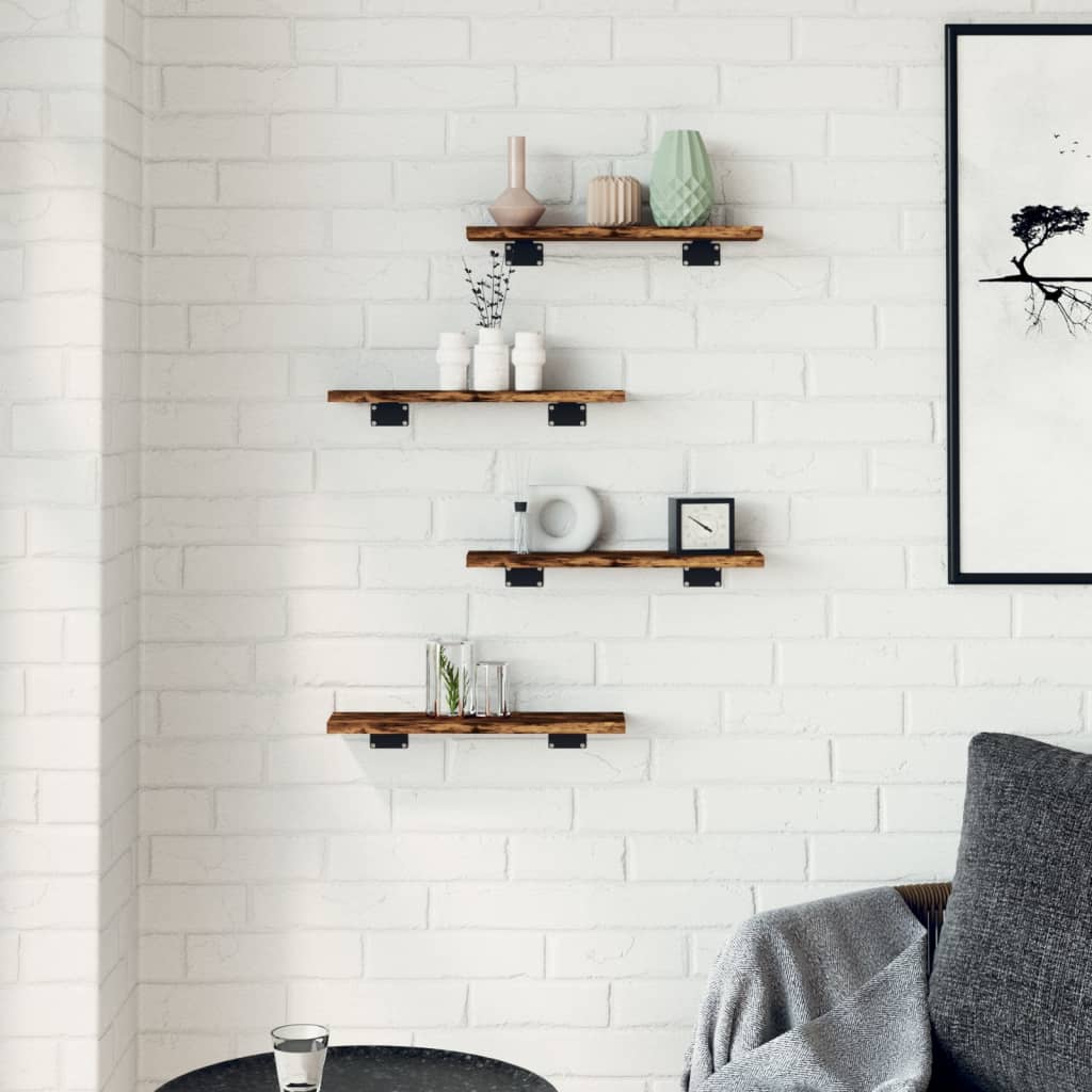 væghylder 4 stk. 40x10x1,5 cm konstrueret træ røget egetræ