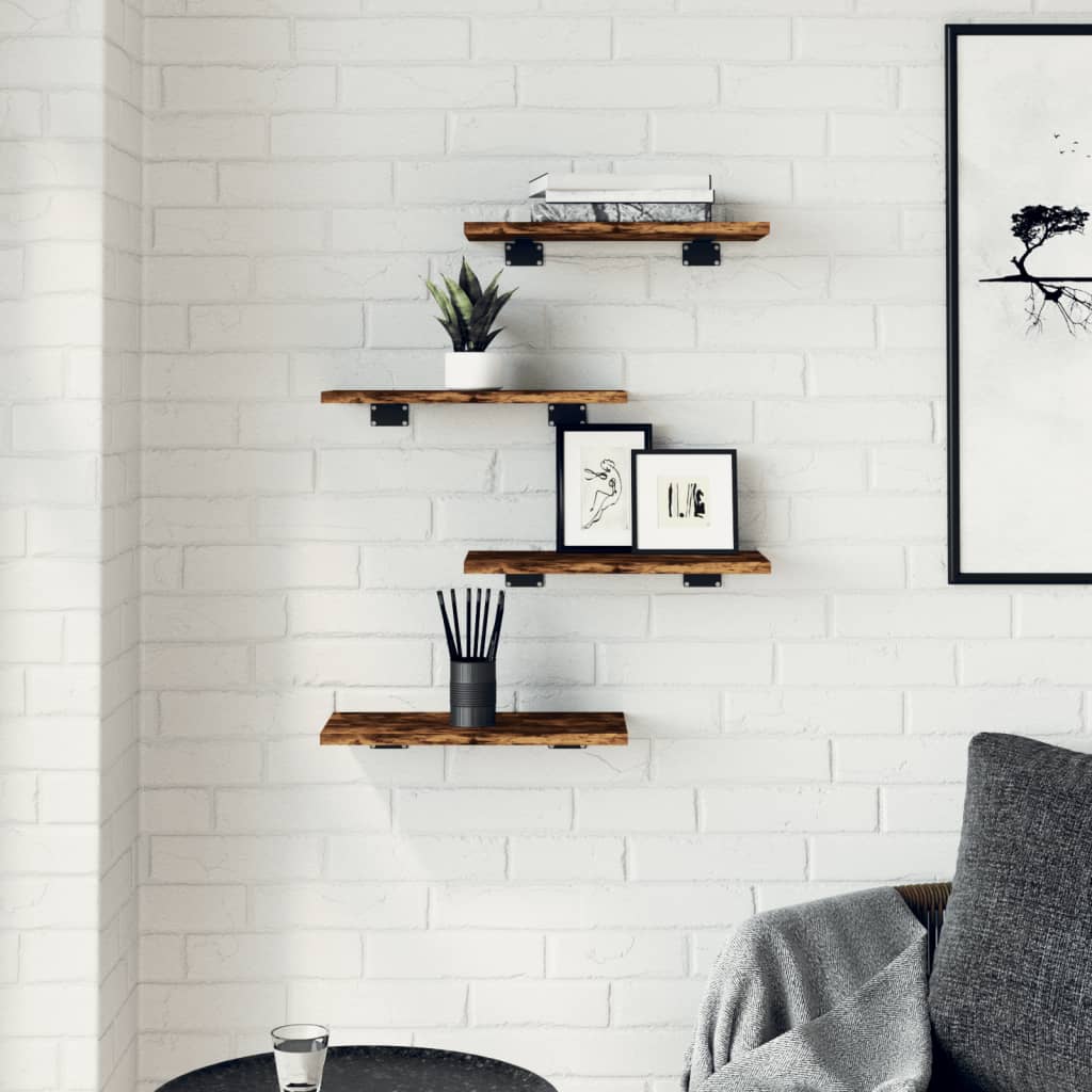 væghylder 4 stk. 40x20x1,5 cm konstrueret træ røget egetræ