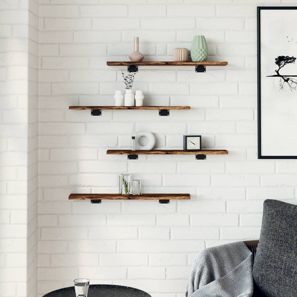 væghylder 4 stk. 60x10x1,5 cm konstrueret træ røget egetræ
