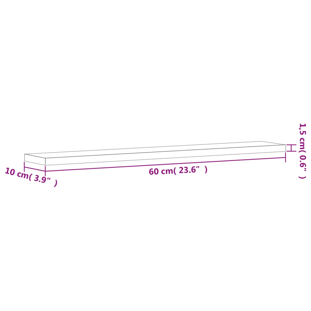 væghylder 4 stk. 60x10x1,5 cm konstrueret træ røget egetræ