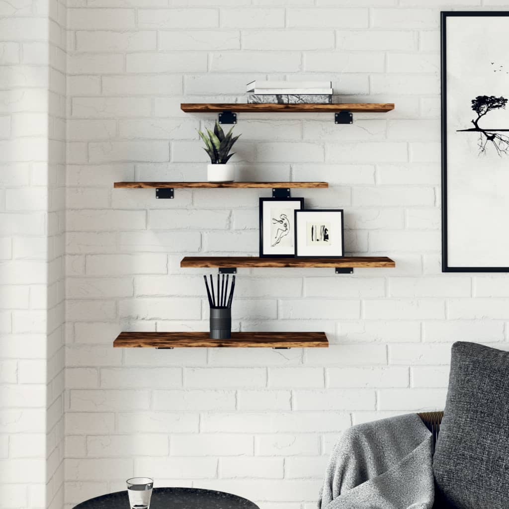 væghylder 4 stk. 60x20x1,5 cm konstrueret træ røget egetræ