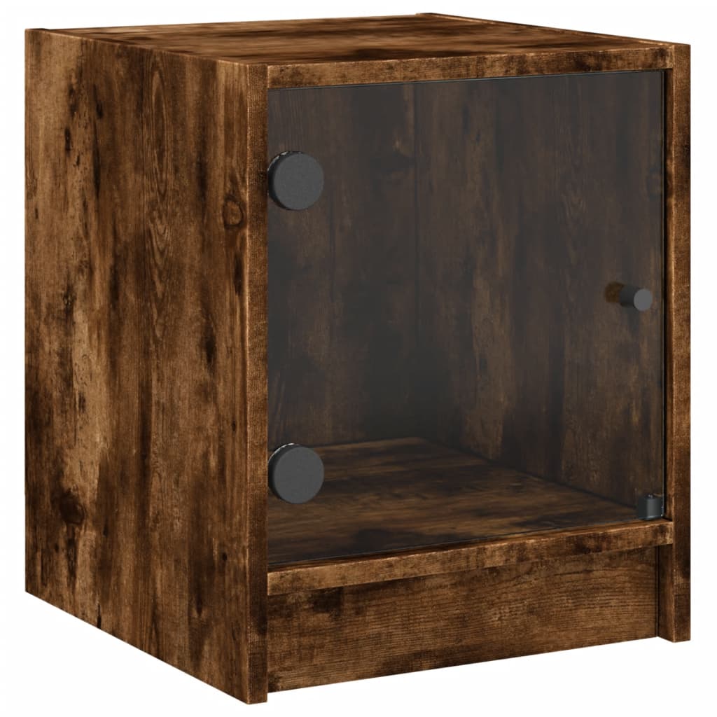 sengebord med glaslåger 35x37x42 cm røget egetræsfarve