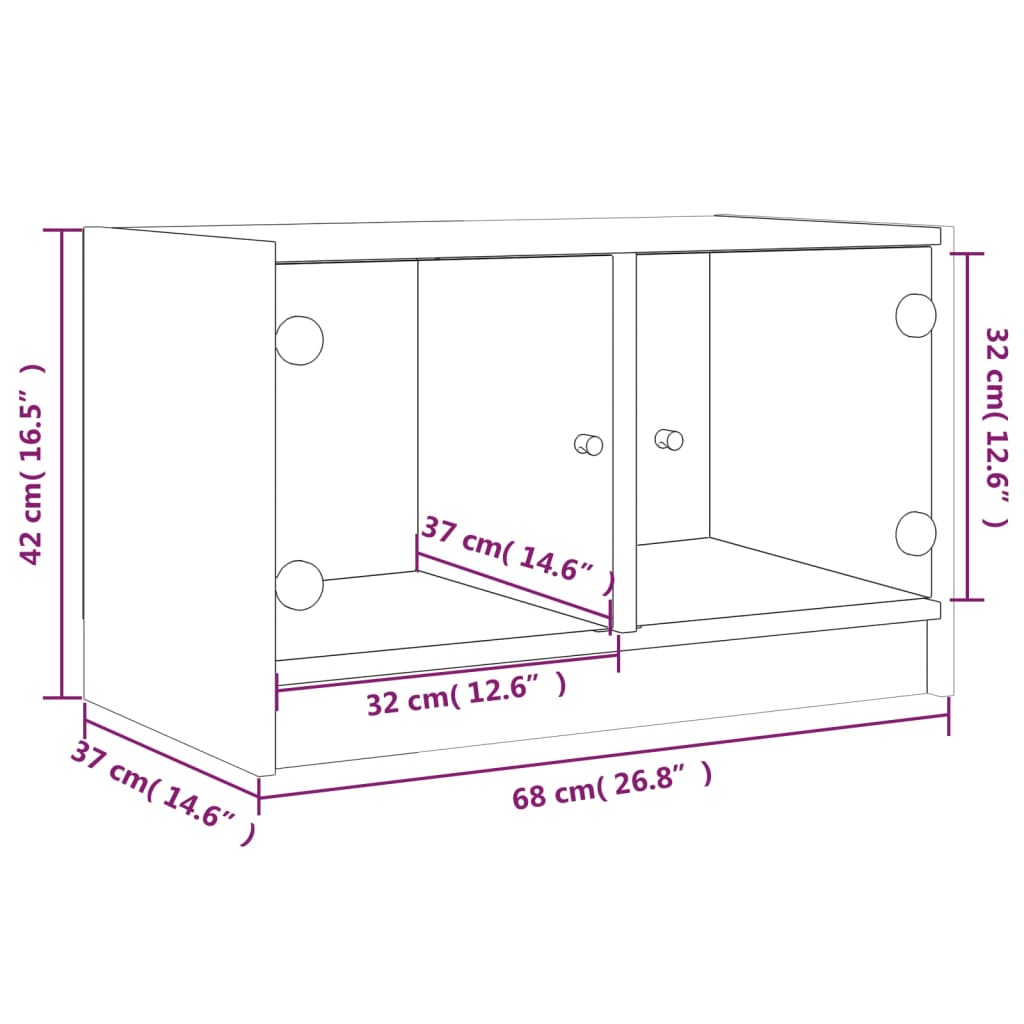 skab med glaslåger 68x37x42 cm sonoma-eg