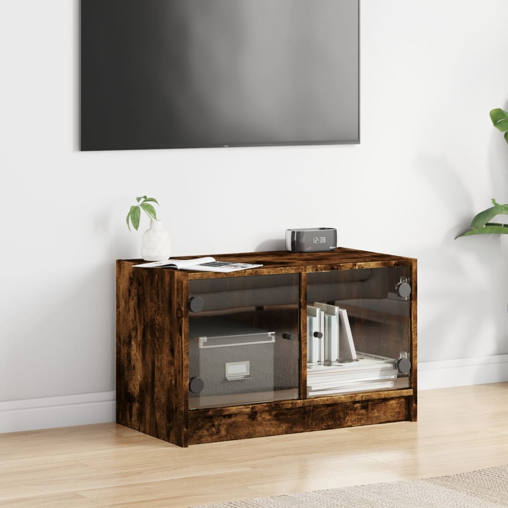 skab med glaslåger 68x37x42 cm røget egetræsfarve