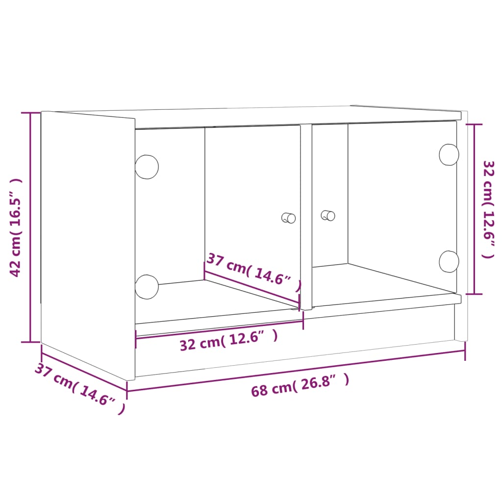 skab med glaslåger 68x37x42 cm røget egetræsfarve