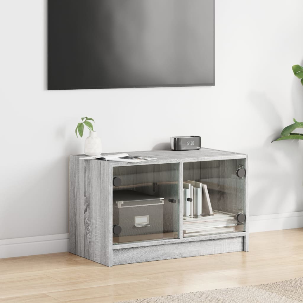skab med glaslåger 68x37x42 cm grå sonoma-eg