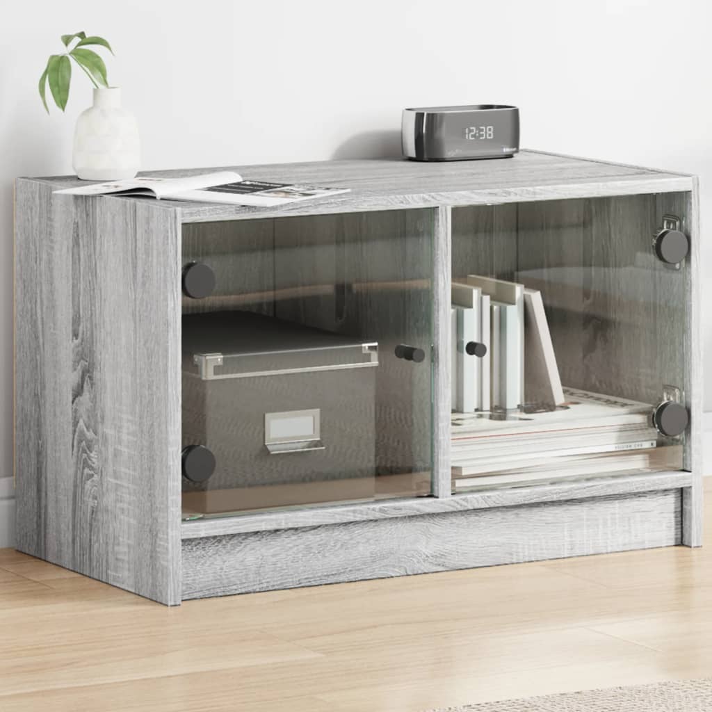 skab med glaslåger 68x37x42 cm grå sonoma-eg