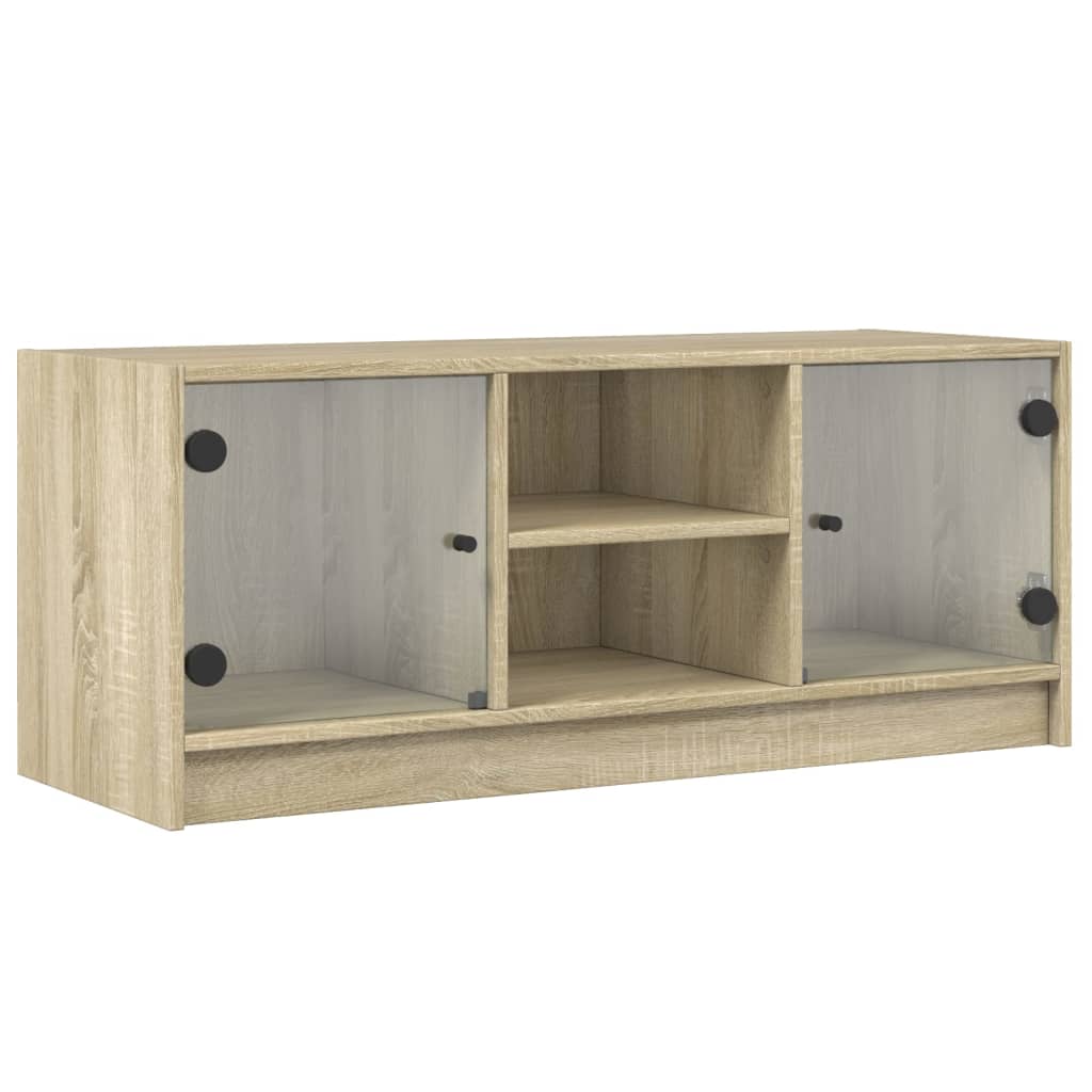 skab med glaslåger 102x37x42 cm sonoma-eg