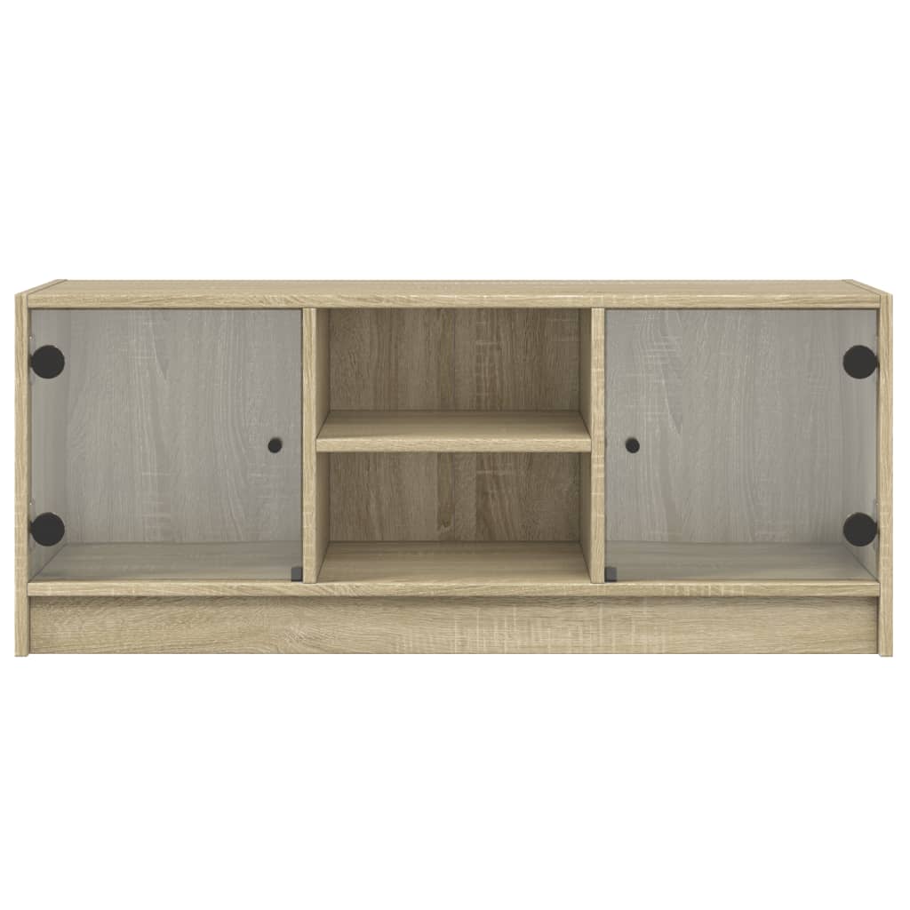 skab med glaslåger 102x37x42 cm sonoma-eg