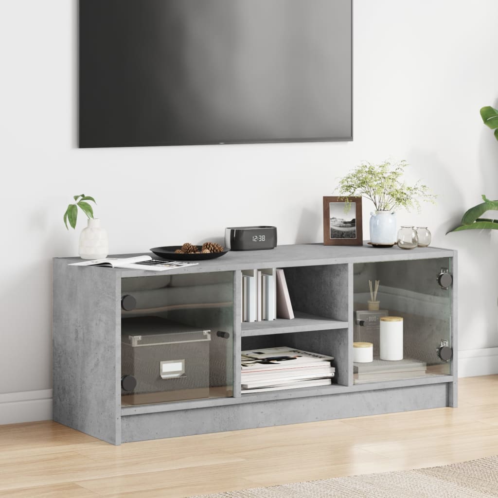skab med glaslåger 102x37x42 cm betongrå