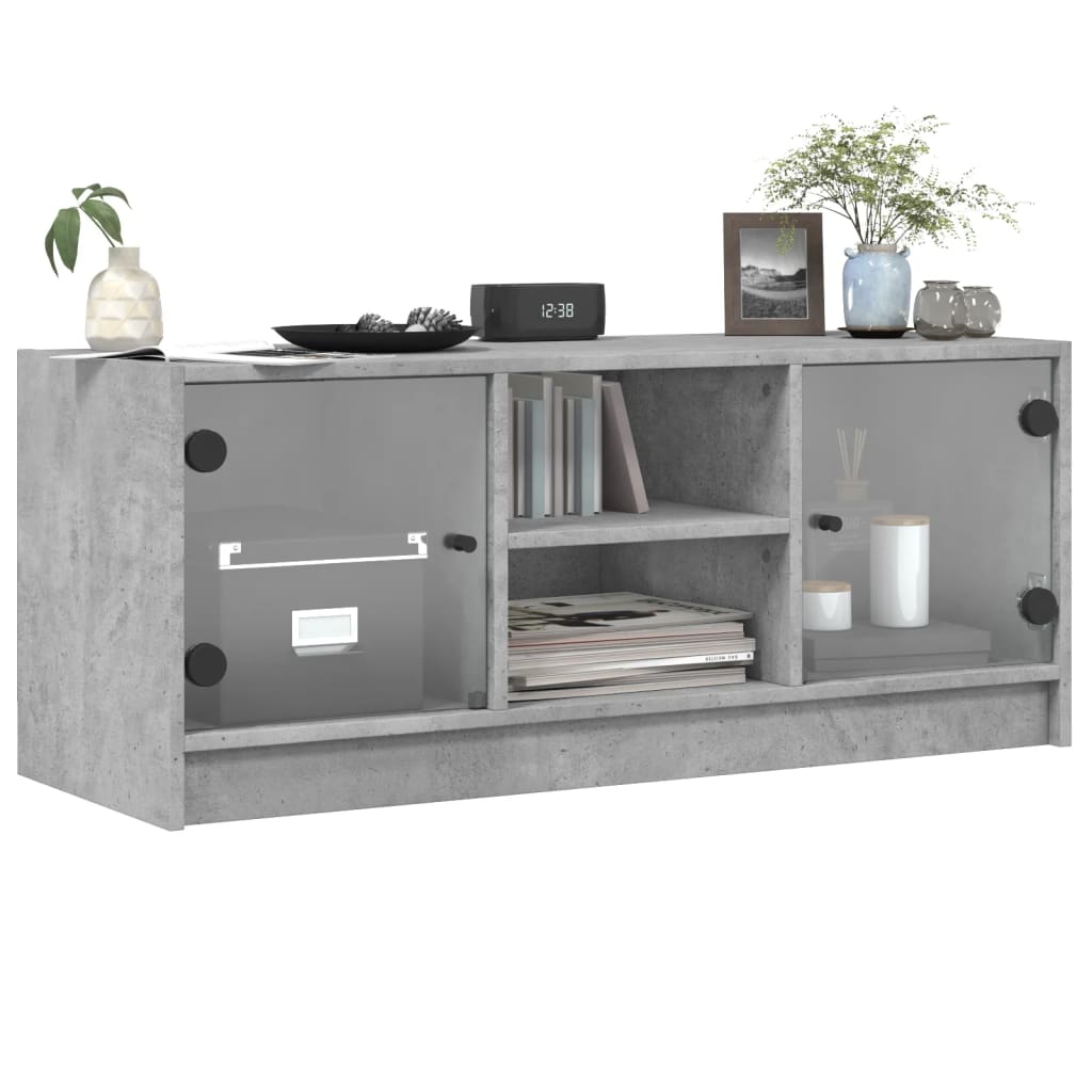 skab med glaslåger 102x37x42 cm betongrå
