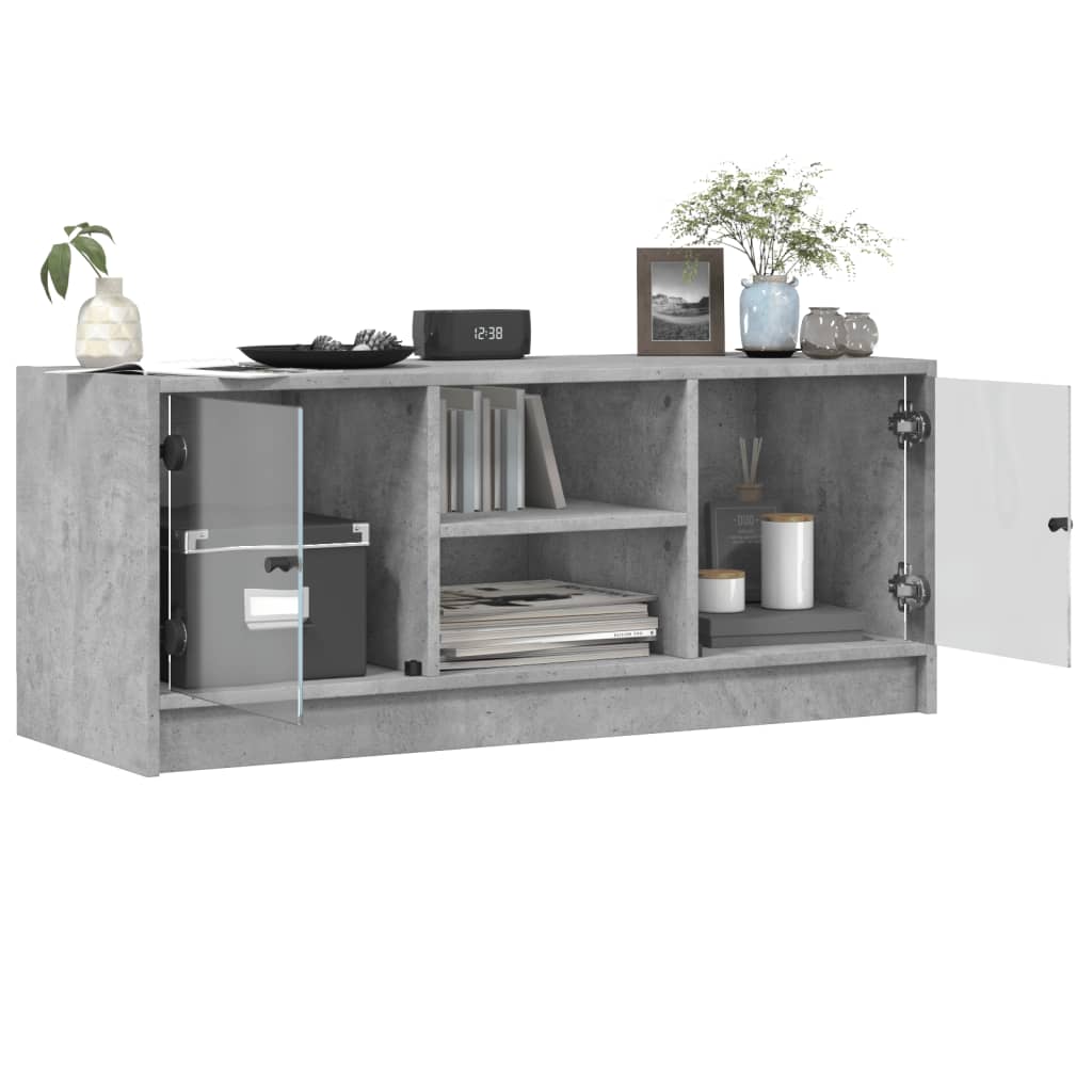 skab med glaslåger 102x37x42 cm betongrå