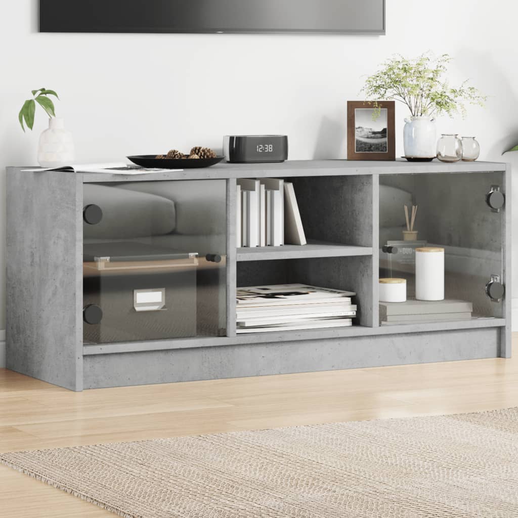 skab med glaslåger 102x37x42 cm betongrå